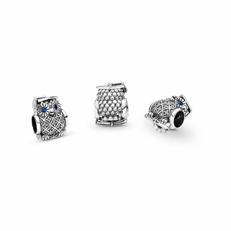 Pandora Graduate Owl Charm Ireland - Sterling Silver/Blue/Mixed Stones/Cubic Zirconia - 452736MOC